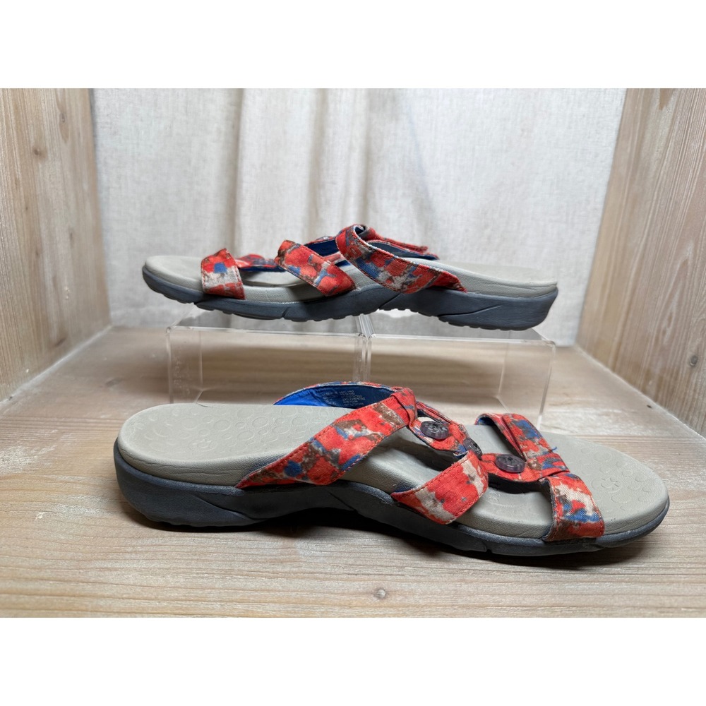 Taos Celebration Sandals Womens 11 Red Blue Abstract Print Adjustable Slides - Picture 3 of 6